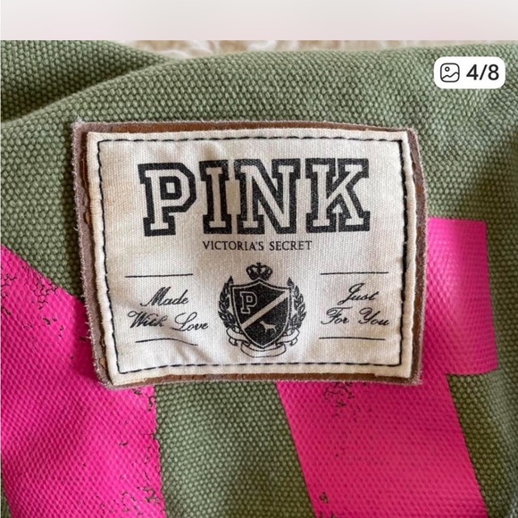 PINK Victoria's Secret Olive Green Travel Bag with Pink Lettering - Picture 3 of 8